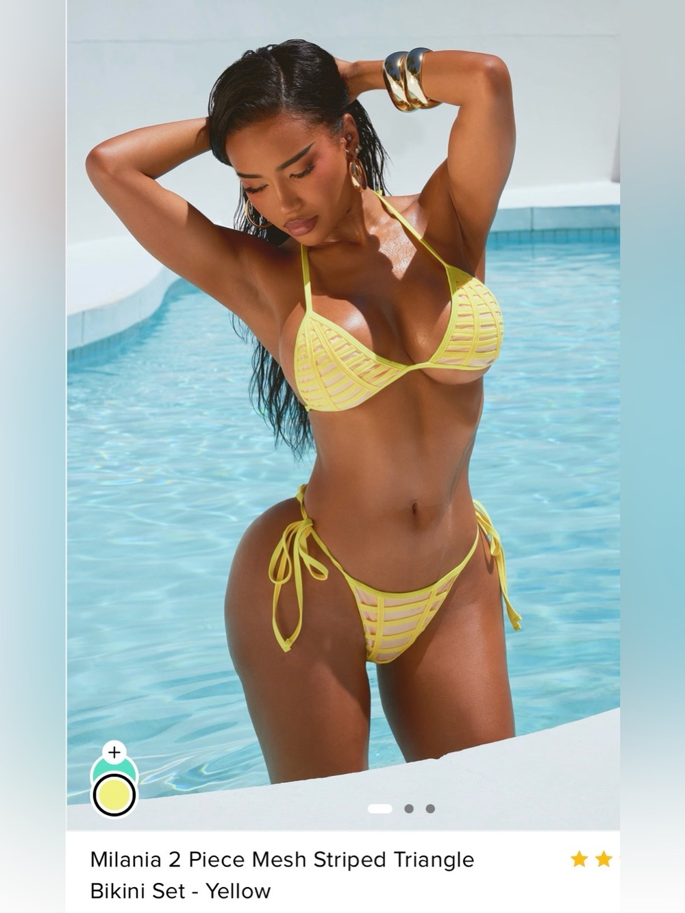 Fashion Nova Yellow Strappy Mesh Triangle Bikini